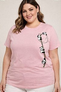 Camiseta Estampada Feminina Panda Rosa Plus size Do XP ao G5