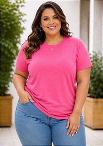 Camiseta Básica Feminina Rosa Pink Plus Size XP ao G5