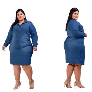 Vestido Jeans Stretch Feminino Plus Size Pequenos Defeitos