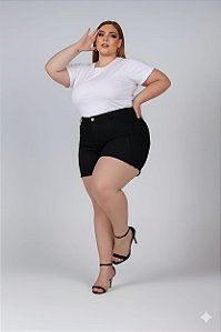 Short Jeans Black Stretch c Puídinhos Barra Desfiada Feminino Plus Size 44 ao 70 3448