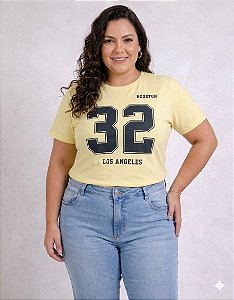 Camiseta Estampada Feminina Los Angeles 32 Amarela Plus size Do XP ao G5