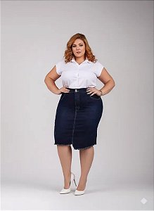 Saia Jeans Secretaria Strech Barra Desfiada Plus Size 44 ao 70 3445
