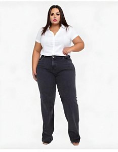 Calça Reta Jeans Black c Stretch Feminina Plus Size do 44 ao 70 3438