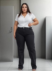 Calça Reta Jeans Black c Stretch Feminina Plus Size do 44 ao 70 3438