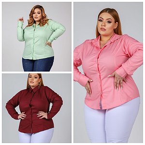 Camisa Tricoline Feminina Stretch  Plus Size Pequenos Defeitos  Xp Ao G5