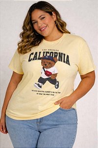 Camiseta Estampada Feminina Urso Amerela Plus size Do XP ao G5