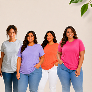 Kit com 3 Camisetas Básicas Feminina 100% Algodão Plus size Do XP ao G5
