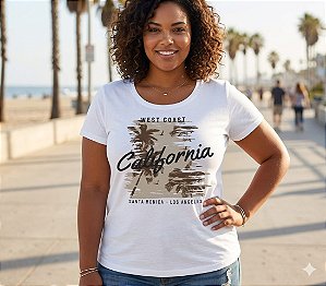 Camiseta Estampada Feminina California Branca Plus size Do XP ao G5