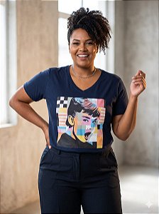 T-shirt Feminina Estampada Azul Marinho XP ao G5
