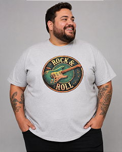 Camiseta Masculina Estampada Rock & Roll Cinza Mescla Plus Size XP ao G5