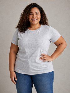 Camiseta Básica Feminina Cinza Mescla Plus Size XP ao G5