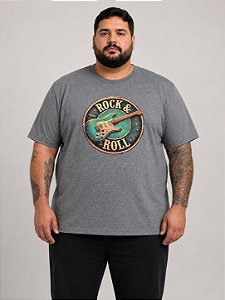 Camiseta Estampada Rock & Roll Cinza Chumbo Plus Size XP ao G5