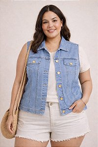 Colete Jeans Stretch Feminino Clear Com Puídos do XG ao G5 3452
