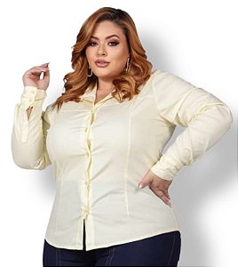 Camisa Tricoline Feminina Stretch AmarelaPlus Size Xp Ao G5 3150