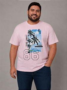 Camiseta Estampada Masculina Paradise 86 Rosa Plus Size XP ao G5
