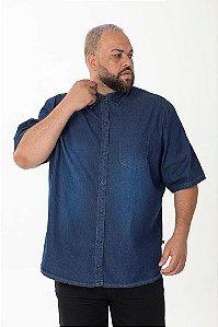 Camisa Jeans Masculina Manga Curta Escura Plus Size 2030
