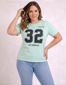 Camiseta Estampada Feminina Los Angeles 32 Verde Plus size Do XP ao G5