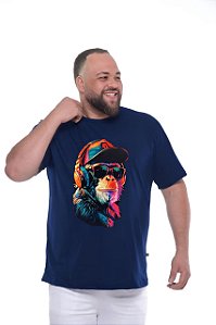 Camiseta Masculina Estampada Monkey Marinho Plus Size XP ao G5