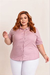 Camisa Tricoline Manga Curta Stretch Rosa Chá Plus Size Xp Ao G5 3384