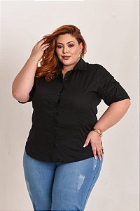 Camisa Tricoline Manga Curta Stretch Preta Plus Size Xp Ao G5 3384