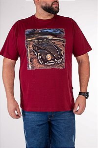 Camiseta Masculina Estampada Fusca Vinho Plus Size XP ao G5