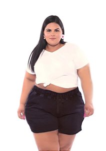 Short Preto Jogger com Elástico na Cintura e Cordão  Feminino Plus Size  44 ao 70 3427