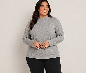 Blusa Feminina Gola Alta Elastano Cinza Mescla Plus Size Do XP ao XG
