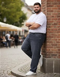 Calça Reforçada Jeans Grosso Stretch Black c/ Used Plus Size Masculina 46 ao 76 2293