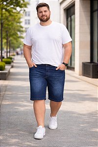Bermuda Jeans Stretch Bigode e Used Masculina Plus Size 50 a 80 2295