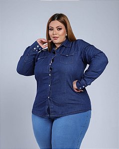 Camisa Jeans Stretch Feminina Plus Size  Xp ao G5 3373