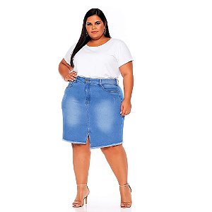 Saia Secretaria Jeans Stretch  Feminina  Plus Size Pequenos Defeitos 44 ao 70