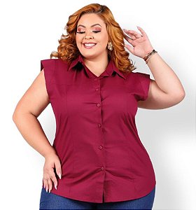 Camisa Regata Tricoline Stretch Feminina Vinho Plus Size XP ao G5 3222