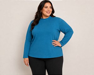 Blusa Feminina Gola Alta Elastano Azul Petróleo Plus Size Do XP ao XG