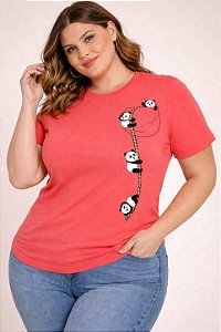 Camiseta Estampada Feminina Panda Coral Plus size Do XP ao G5