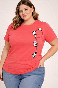 Camiseta Estampada Feminina Panda Coral Plus size Do XP ao G5