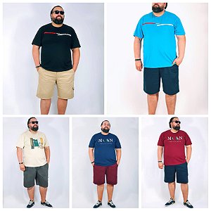 Bermuda de Sarja Stretch Masculina c Elástico na Cintura Plus Size Pequenos Defeitos