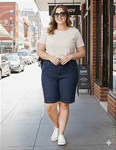 Bermuda Jeans Stretch com Puídos nos Bolsos Feminina Plus Size 44 ao 70 3449