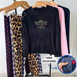 Pijama Peluciado Feminino Fleece | Pijama Quentinho
