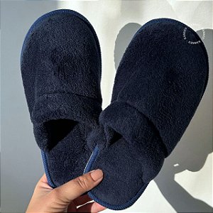 Pantufa Feminina Peluciada de Fleece Marinho | Chinelo de quarto