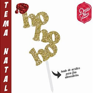 Topo em MDF com Glitter Dourado Tema Ho Ho Ho