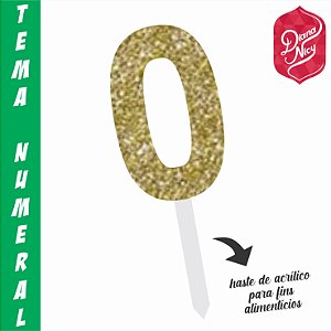Topo em MDF com Glitter Dourado Número 0