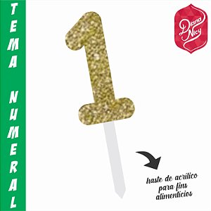 Topo em MDF com Glitter Dourado Número 1