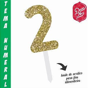 Topo em MDF com Glitter Dourado Número 2