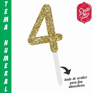 Topo em MDF com Glitter Dourado Número 4