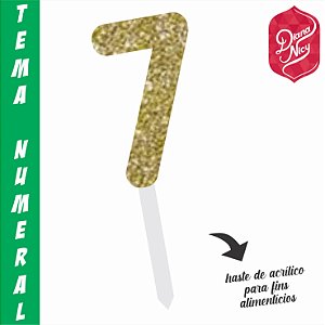Topo em MDF com Glitter Dourado Número 7