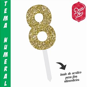 Topo em MDF com Glitter Dourado Número 8
