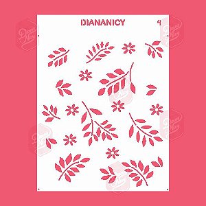 Estêncil Diananicy Nº 04 - Stencil Folhas Floral