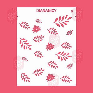 Estêncil Diananicy Nº 09 - Stencil Folhas Flores