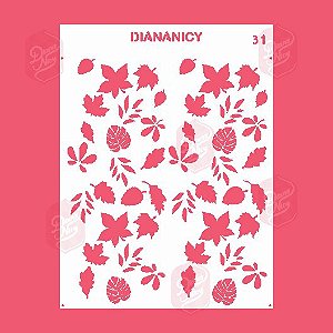 Estêncil Diananicy Nº 31 - Stencil Diversas Folhagens Tropicais