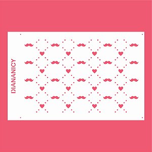 Estêncil Diananicy Nº 76 - Stencil Estampa Coração e Bigode - Dia dos Pais